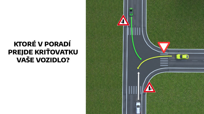 Tri auta na T krizovatke Ktore prejde prve