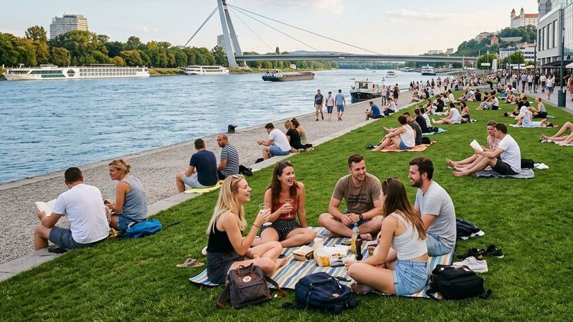 Bratislava praska vo svicoch no namiesto historickeho jadra turisti obsazuju maly kus nabreia